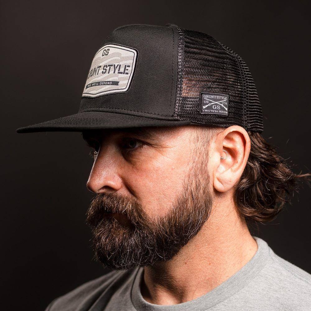 Old Glory Patch Flat Bill Hat - Black