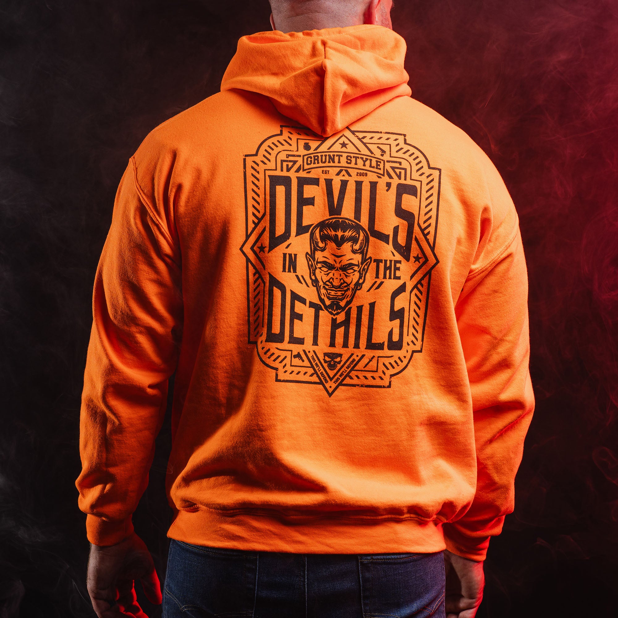 Devils In The Details Hoodie - Safety Orange, Hoodies for Patriots| Grunt Style