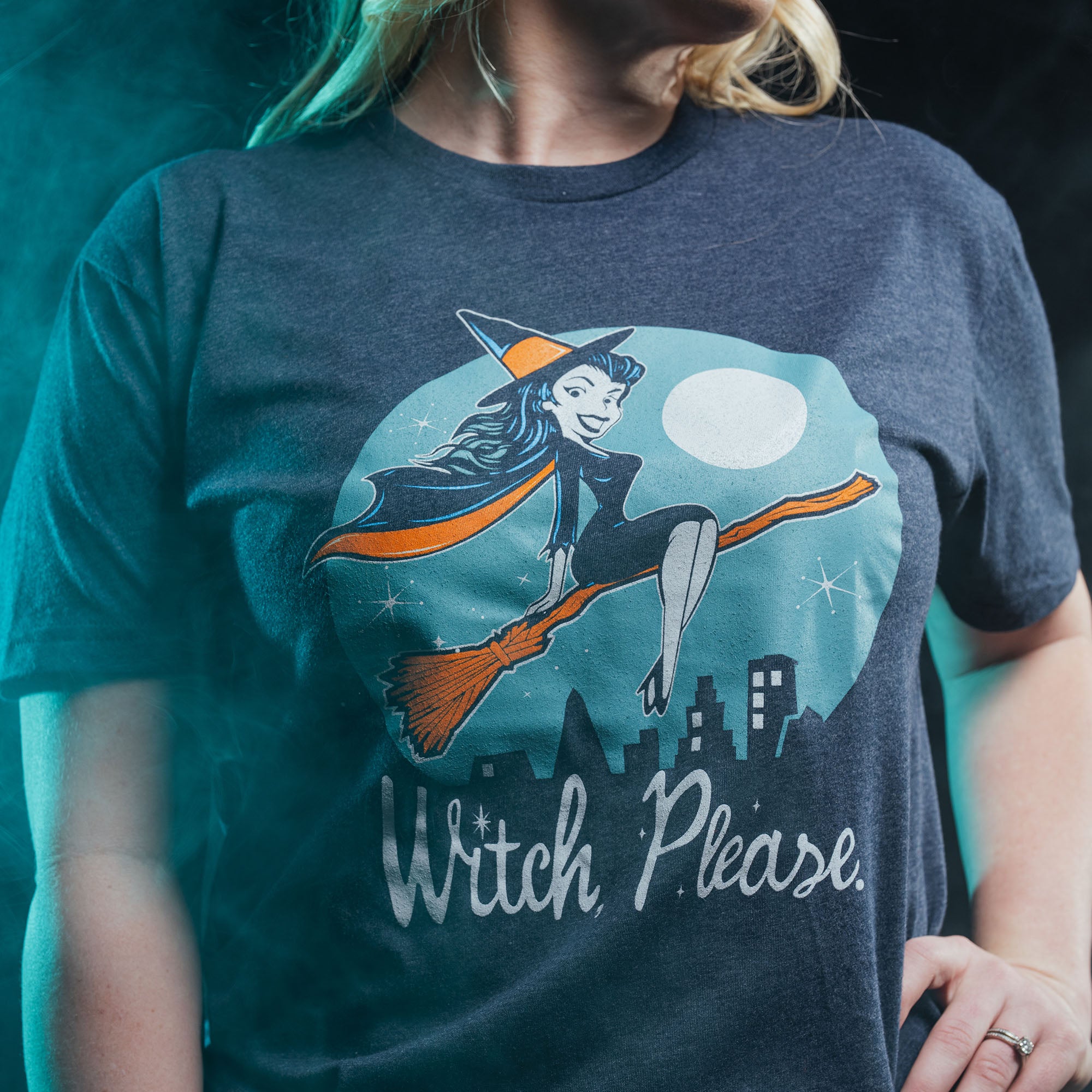 Women's Witch, Please Boyfriend Fit T-Shirt - Navy womens funny halloween witch t-shirt | Grunt Style