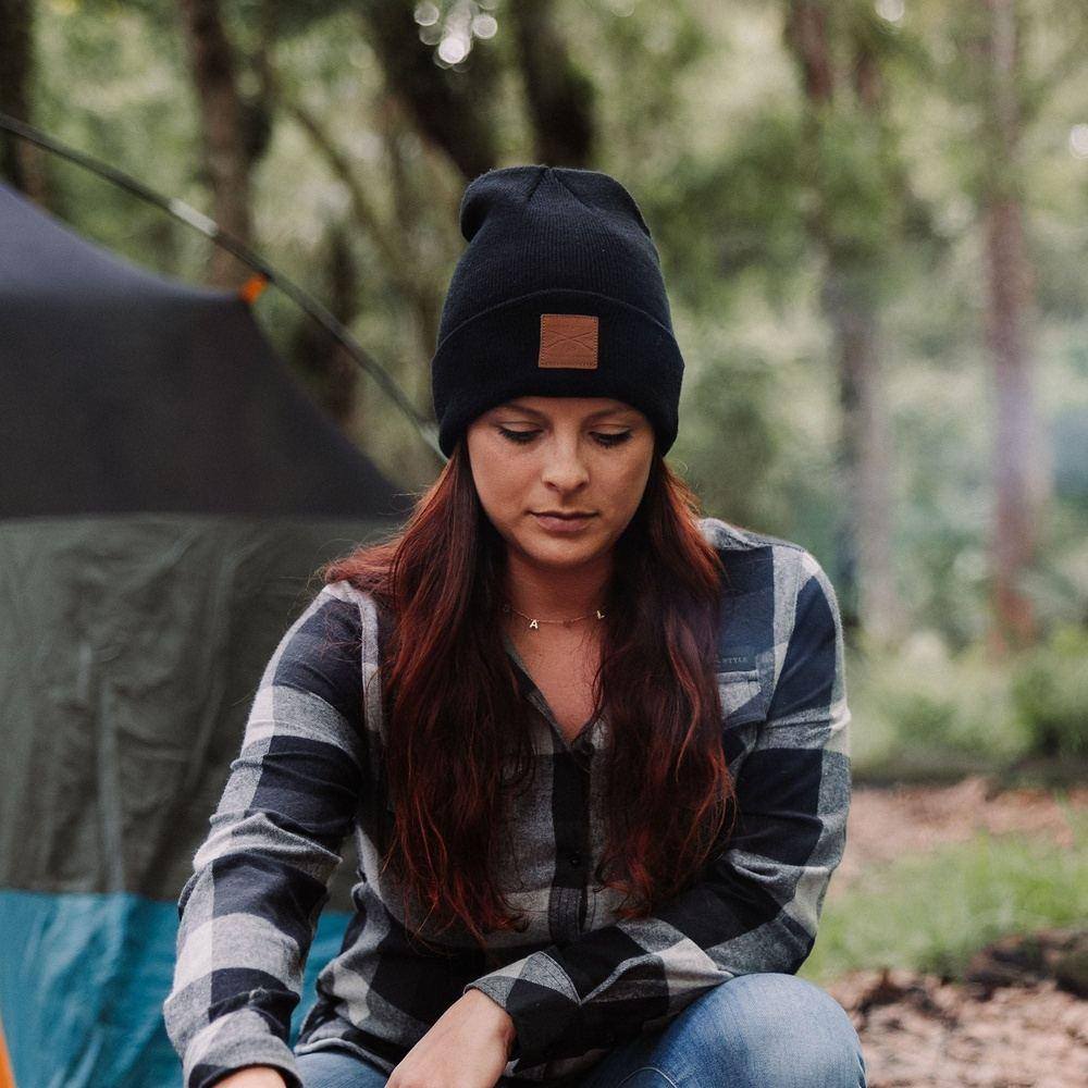  Leather Patch Black Beanie  | Patriotic Hat 