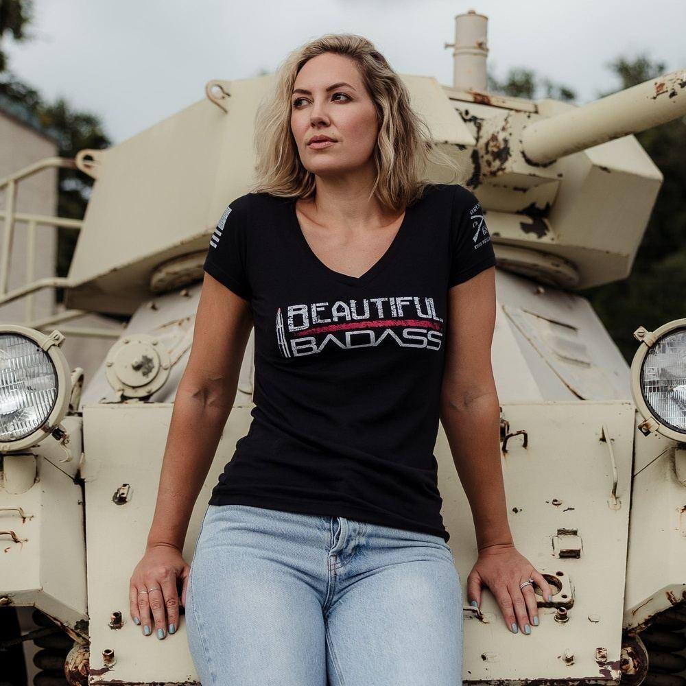 Women's Beautiful Badass Black V-Neck | 2nd Amendment Shirts 