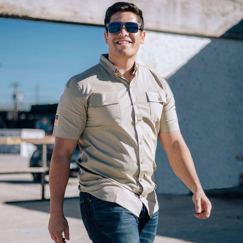 Men's Garage Button Down in Tan | Grunt Style 