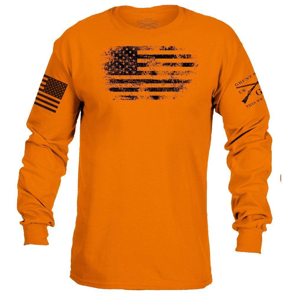 Safety Orange Vintage American Long Sleeved Tee | Grunt Style 