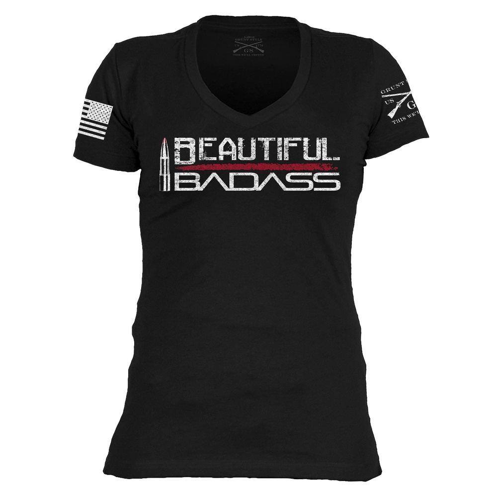 Women's Beautiful Badass V-Neck - Black | Grunt Style 